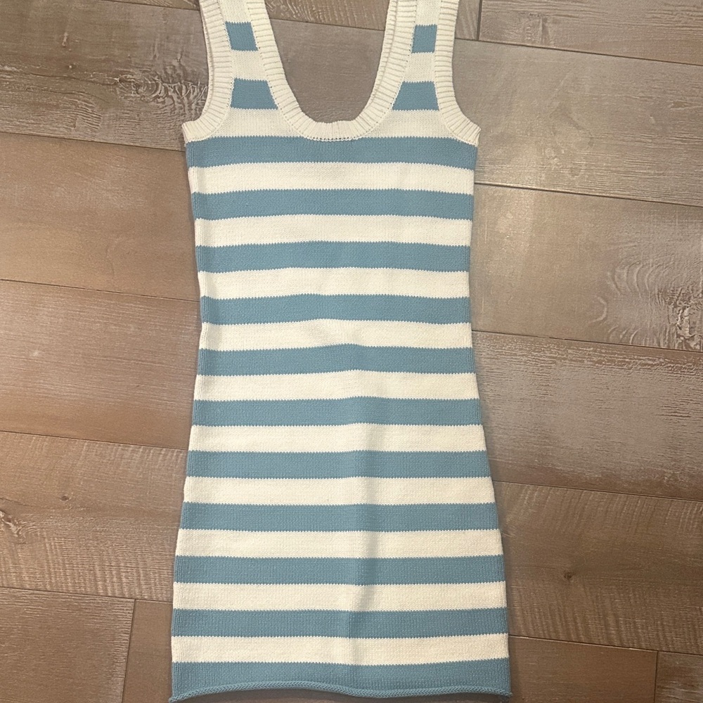 Olivaceous Blue and White Striped Knit Top